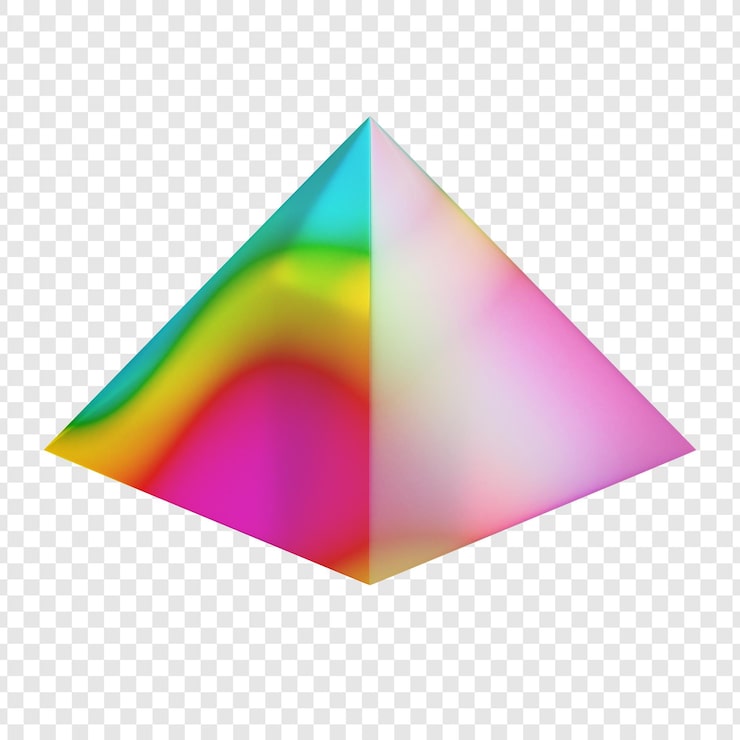PSD pirámide renderizada en 3d con arcoíris y degradado rosa