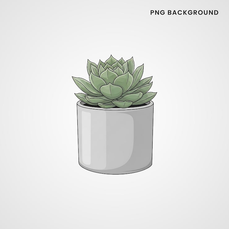 PSD plante succulente dessinée à la main dans un pot gris