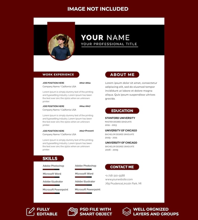 PSD plantilla de currículum profesional editable para ejecutivos