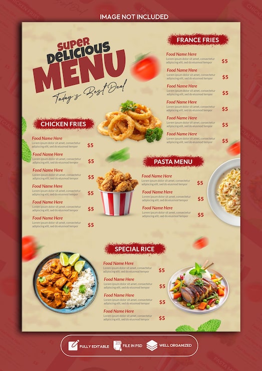 PSD plantilla de diseño de póster de menú de comida especial para restaurante