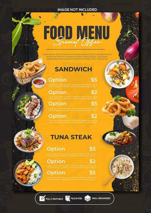 PSD plantilla de diseño de póster de menú de comida especial para restaurante