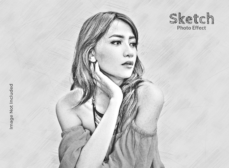 PSD plantilla de efecto de foto de boceto de dibujo a mano