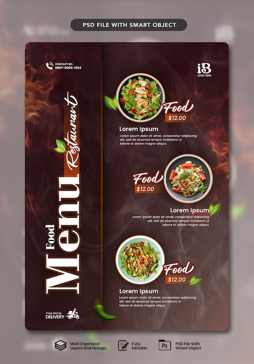 PSD plantilla de menú de comida rápida