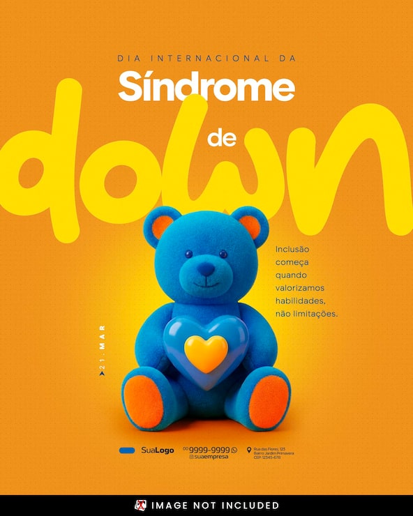 PSD plantilla de publicación para redes sociales del día mundial del síndrome de down con oso de peluche azul