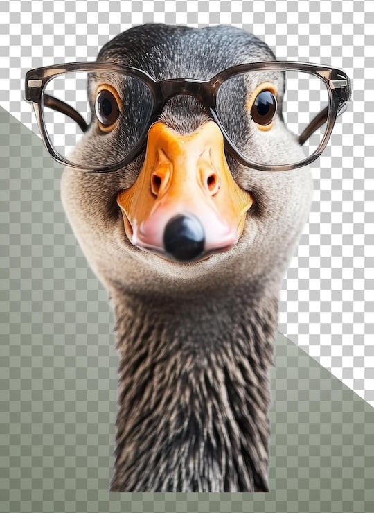 PSD png eine neugierige gans mit brille im hellen licht