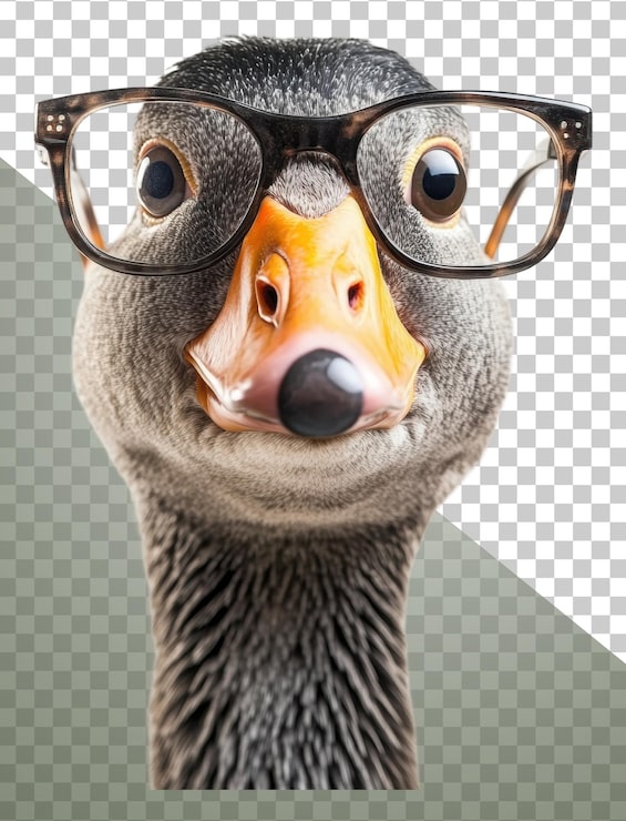 PSD png eine neugierige gans mit brille in nahaufnahme
