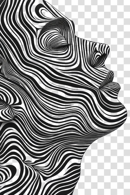PSD png mente doblando línea plana ilusión ilustración arte patrón abstracto