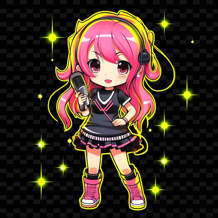 PSD png radiant rhythms desencadeia a criatividade com personagens de anime adesivos através de linhas de néon