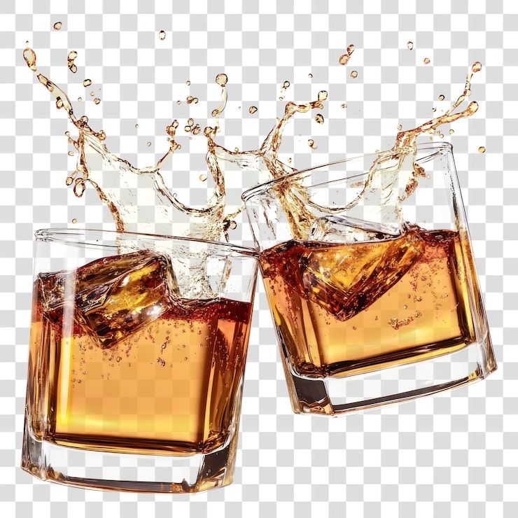 PSD png zwei whiskygläser klingeln zusammen getränk alkohol spritz