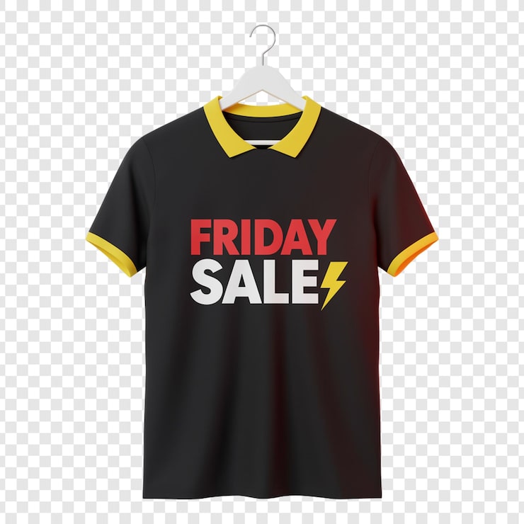 PSD polokošile z výprodeje black friday se žlutým límečkem a manžetami na průhledném pozadí