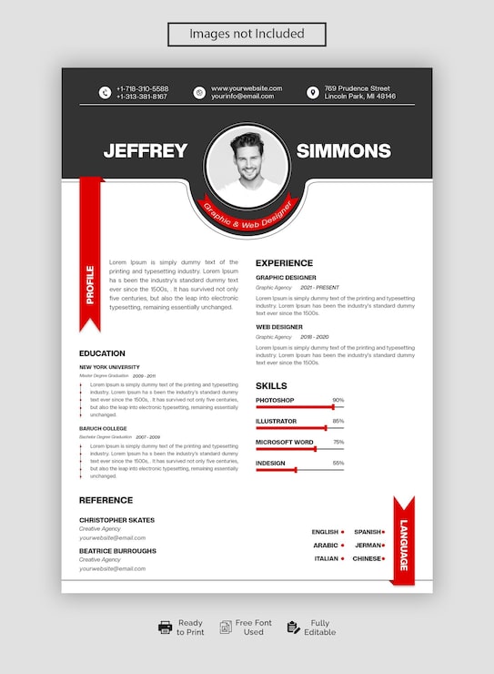 PSD portafolio de currículum o plantilla de cv limpio y moderno en psd
