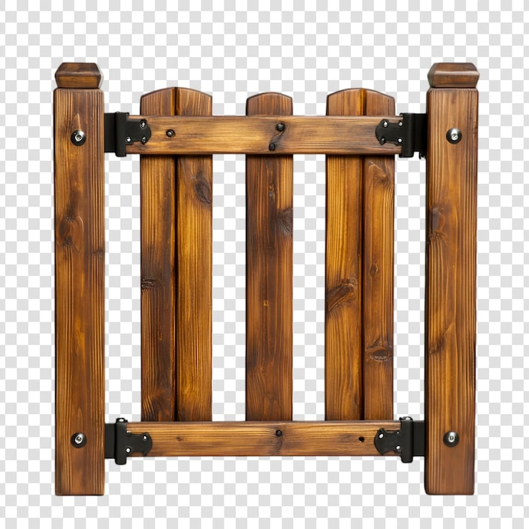 PSD porte de jardin en bois classique avec une tache sombre sur un fond transparent