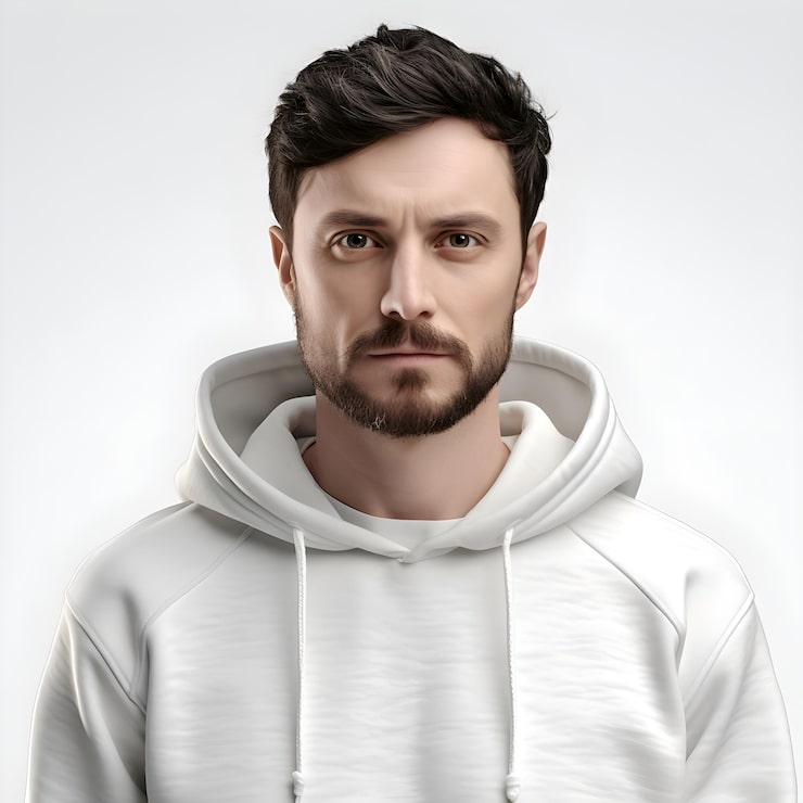 PSD porträt eines jungen mannes in einem weißen hoodie auf weißem hintergrund