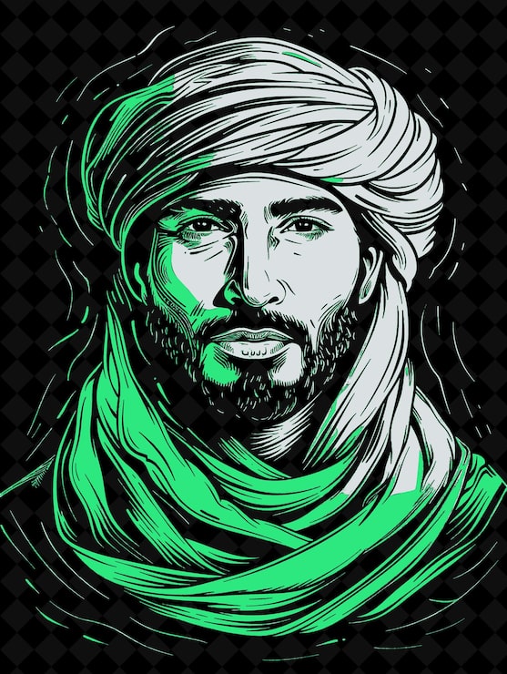 PSD portrait d'un homme bédouin portant un thobe traditionnel et une tête design de couleurs vives png collections