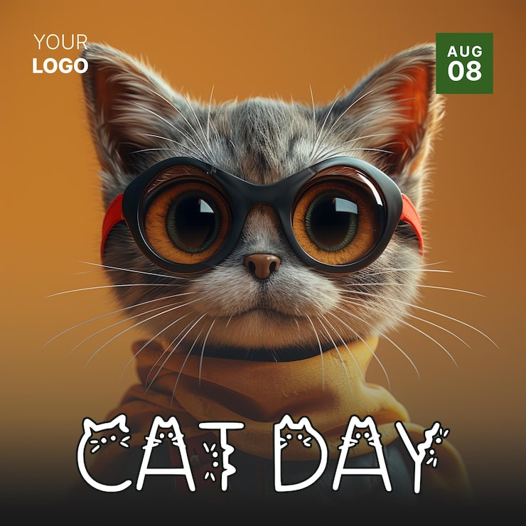 PSD poster per i social media della giornata internazionale del gatto