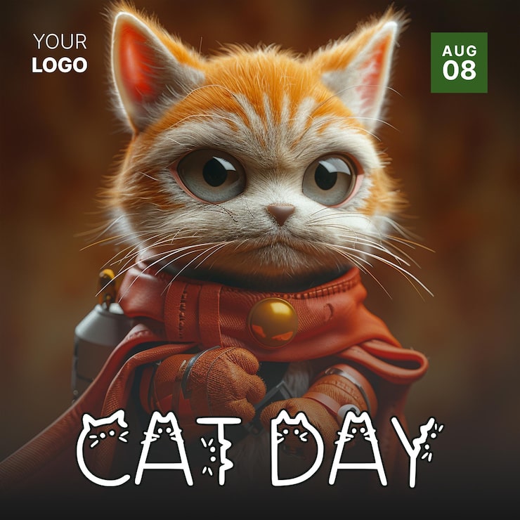 PSD poster per i social media della giornata internazionale del gatto
