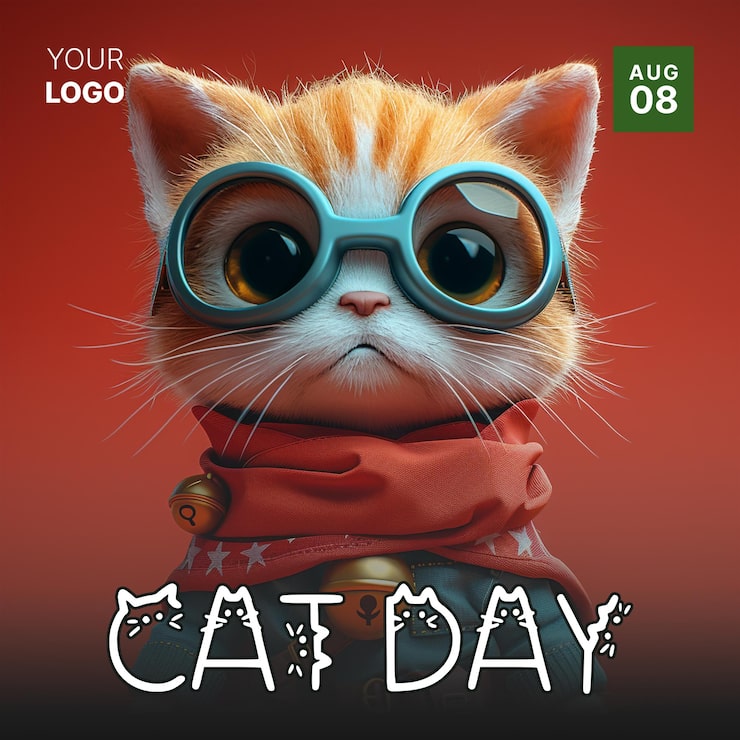 PSD poster per i social media della giornata internazionale del gatto