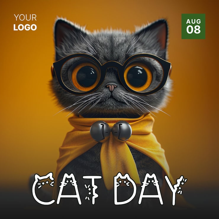 PSD poster per i social media della giornata internazionale del gatto