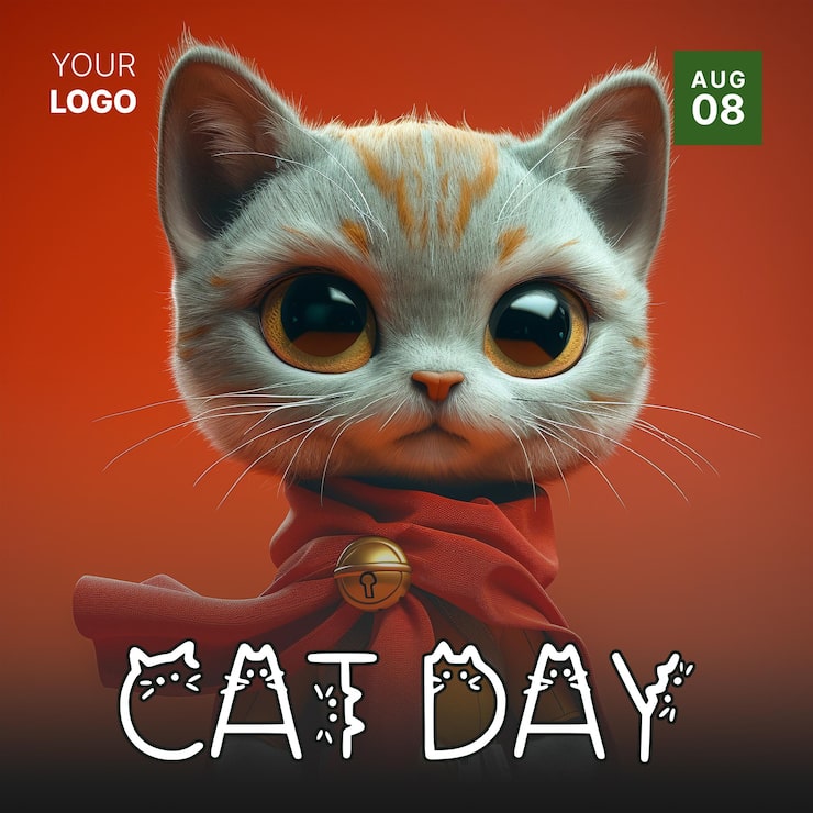 PSD poster per i social media della giornata internazionale del gatto