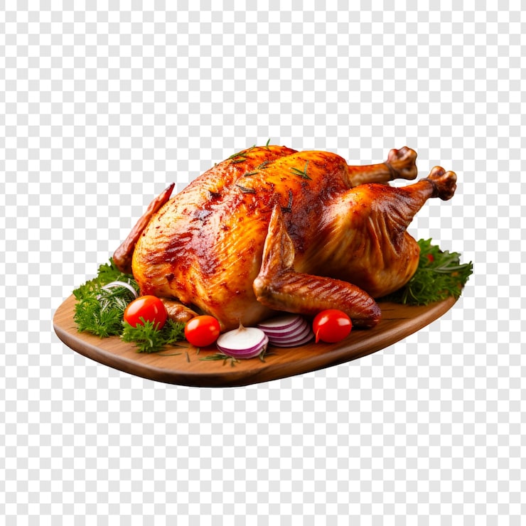 PSD un poulet rôti sur une assiette ou du bois sur un fond blanc