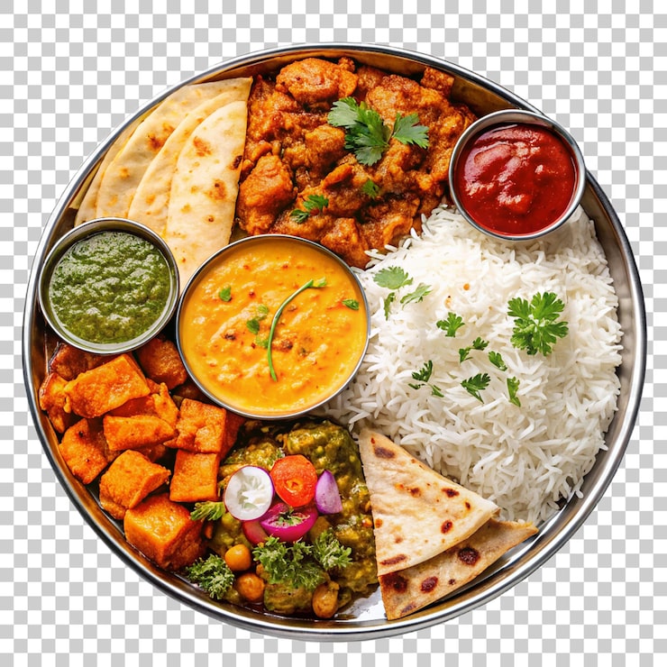 PSD prato tradicional indiano de thali com uma variedade de pratos