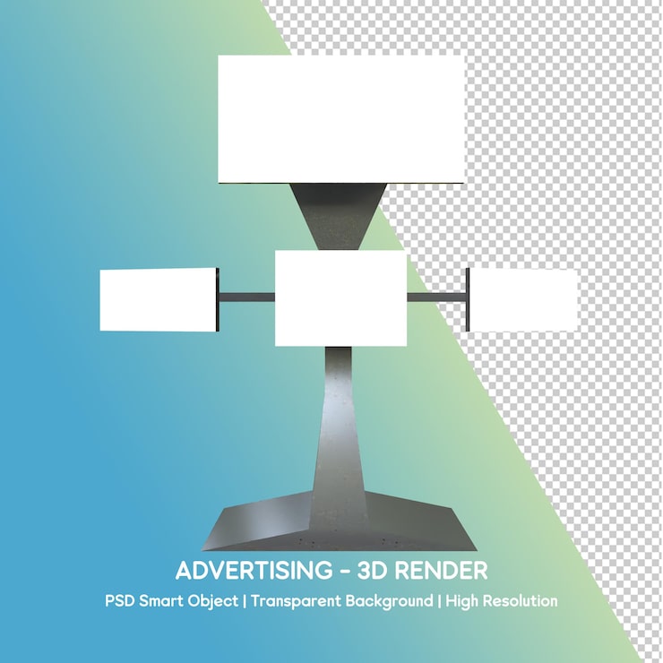 PSD présentoir publicitaire rendu 3d avec plusieurs écrans