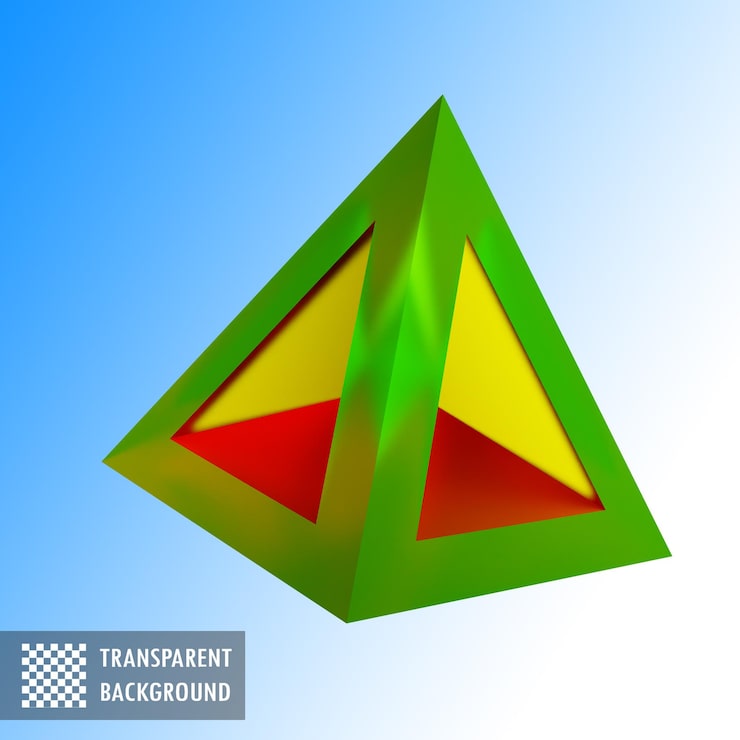 PSD prisma geométrico verde 3d con interior transparente
