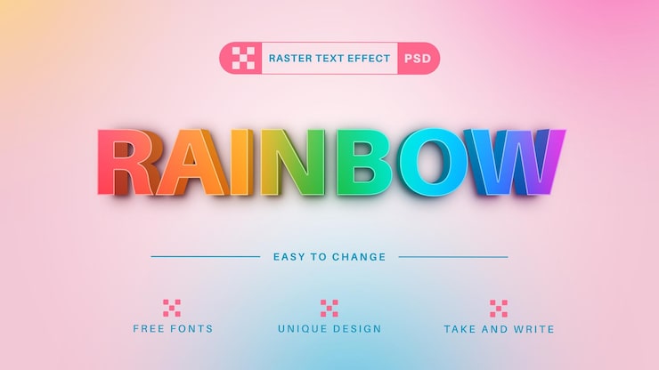 PSD psd rainbow - efecto de texto editable, estilo de fuente