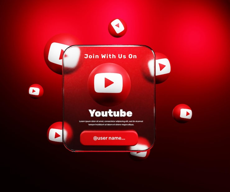 PSD rejoignez-nous sur une bannière youtube avec un effet de morphisme de verre ou une bannière de cadre de carte de médias sociaux