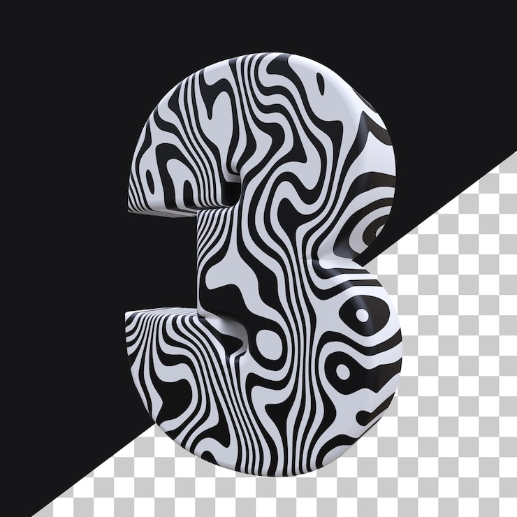 PSD render 3d número 3 psd premium