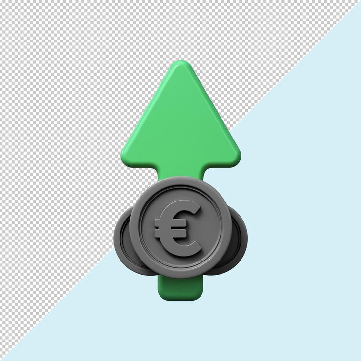 PSD renderización 3d de la flecha verde y las monedas de euro concepto de crecimiento financiero