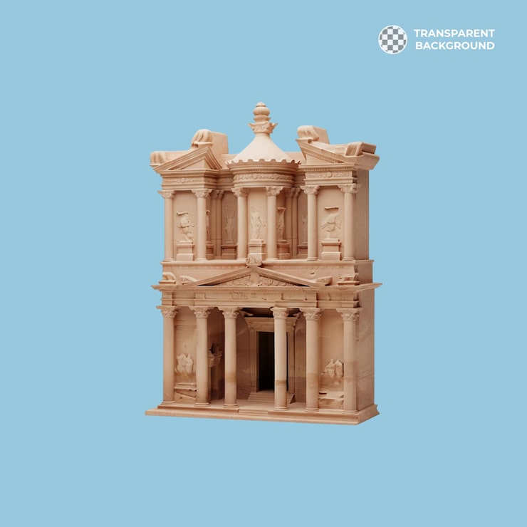 PSD renderizado 3d del antiguo monumento al-khazneh en petra.