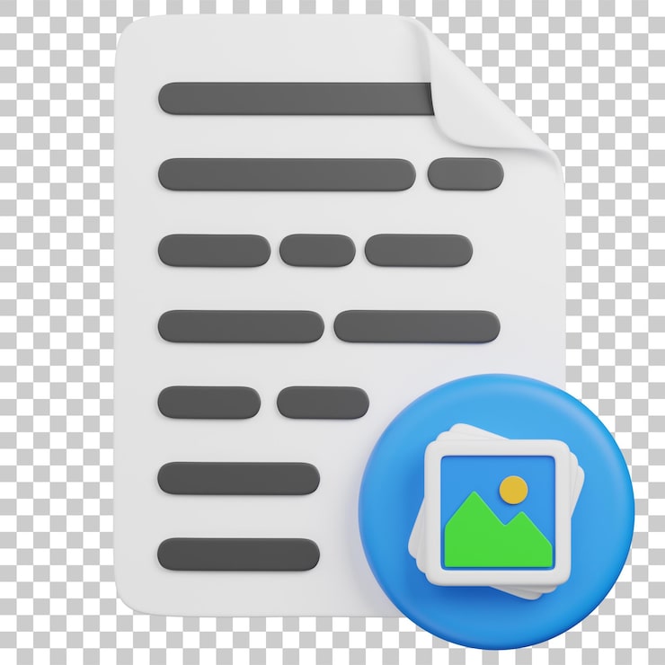 PSD renderizado 3d de un archivo de documento con icono de imágenes incrustadas.