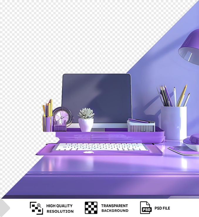PSD renderizado 3d del espacio de trabajo de escritorio púrpura