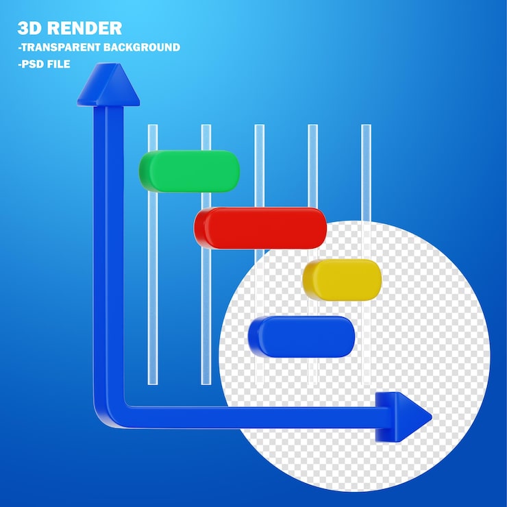PSD renderizado 3d de un gráfico de cronograma de proyecto