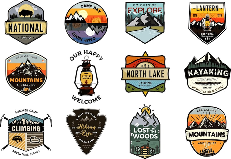 PSD retro camp badge adventure-logo-design isoliert auf weißem hintergrund