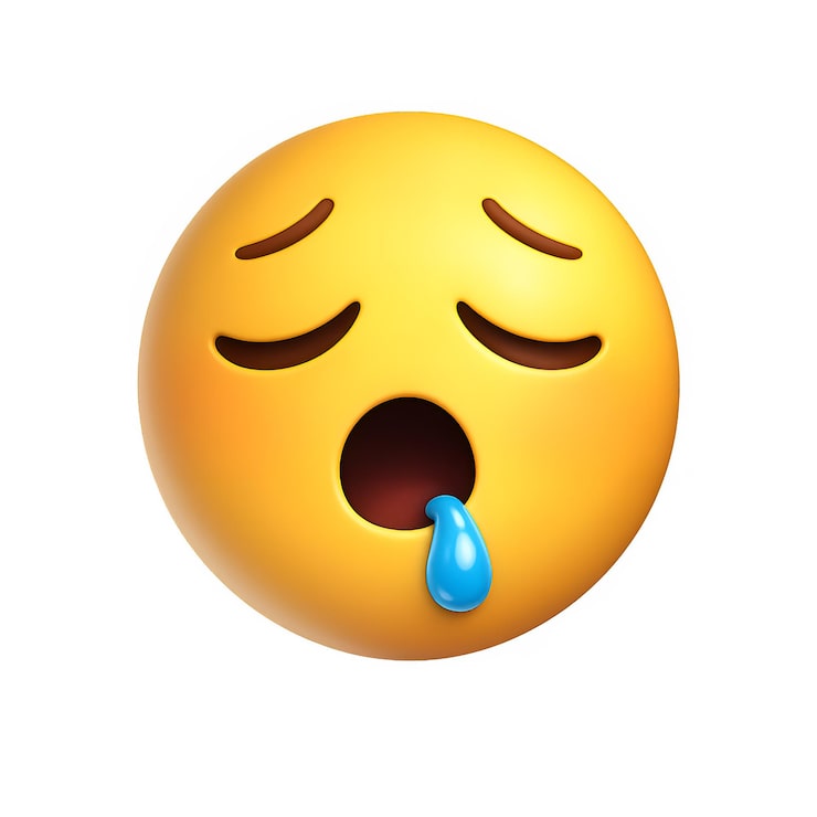 PSD rosto de emoji sonolento 3d, expressão cansada babando, ilustração de emoji 3d png.