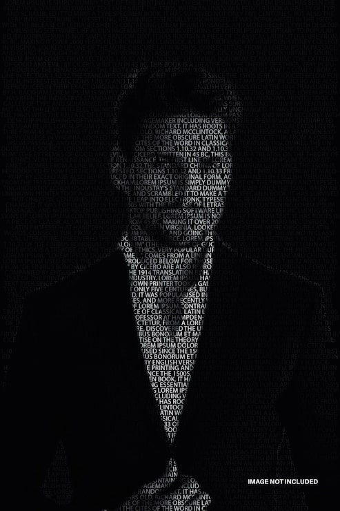 PSD rostro de hombre hecho de texto sobre fondo negro