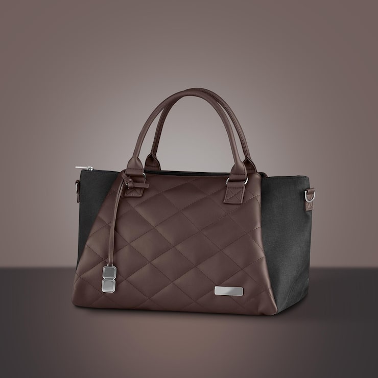 PSD sac de vanité ou de bureau en cuir noir et brun pour dames avec motif de croix