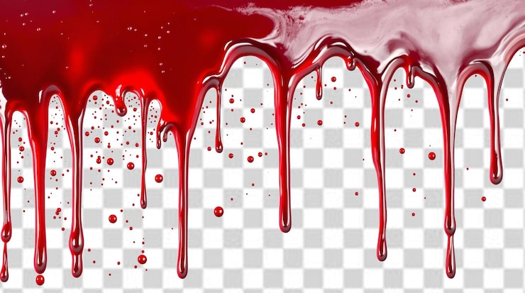 PSD sangre roja goteando sobre un fondo transparente