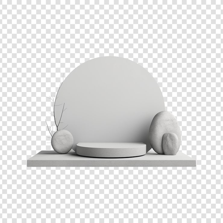 PSD une sculpture ronde en pierre avec une pierre et un banc en pierre sur un fond transparent