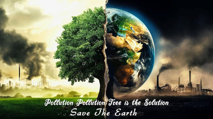 PSD sebuah poster dari pohon polusi adalah solusi selamatkan bumi