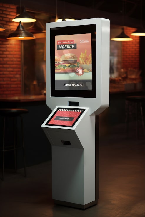 PSD self-service dans une maquette d'écran de restaurant