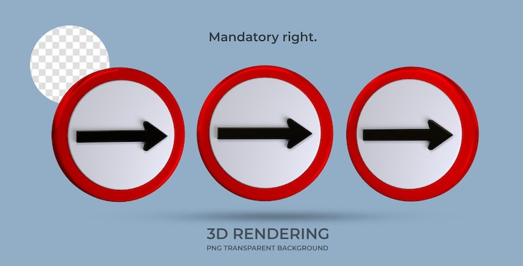 PSD señal de tráfico obligatorio derecho 3d renderizado fondo transparente