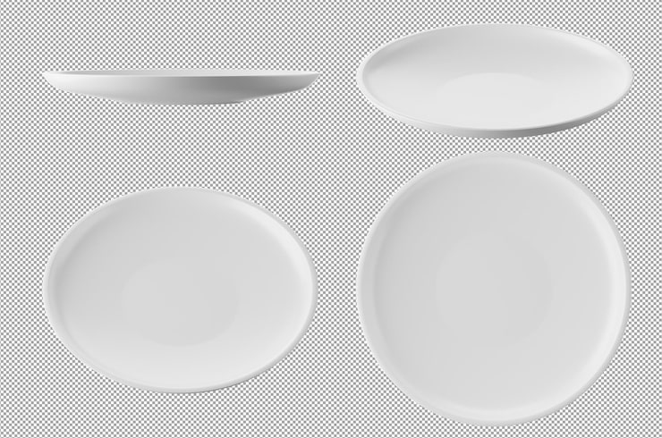 PSD set piring putih diisolasi pada latar belakang alfa render 3d