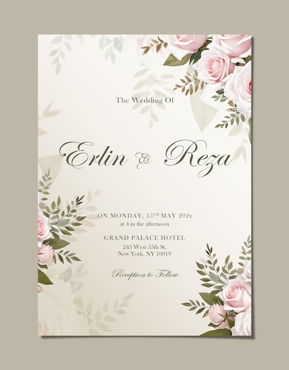 PSD una sola cara hermosa plantilla de invitación de boda con fondo de flores