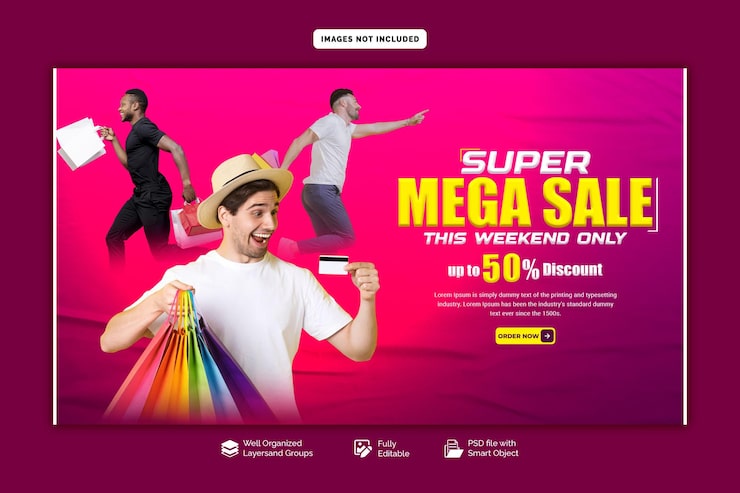 PSD super oferta e modelo de banner da web de mega venda