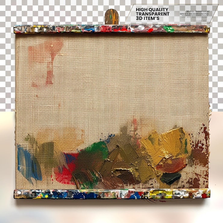 PSD tabla de lienzo tabla cubierta de lienzo utilizada para pintar sobre un fondo transparente