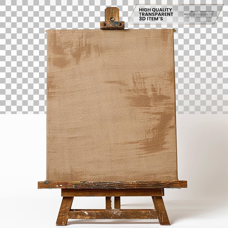 PSD tabla de lienzo tabla cubierta de lienzo utilizada para pintar sobre un fondo transparente