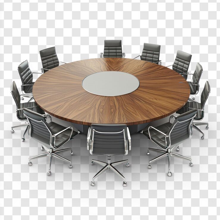 PSD table de conférence ronde avec des sièges confortables isolés sur un fond transparent